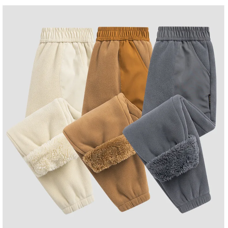 

Boys pants autumn and winter casual pants winter clothing children's fleece thickened large size knitted sweatpants boys winter