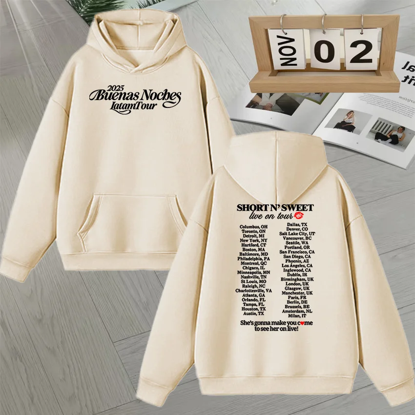 2025 Fashion Sabrina Carpenter Short N Sweet Live Tour Graphic Double Sided Print Hoodie Fleece Men Women Long sleeve Pullovers