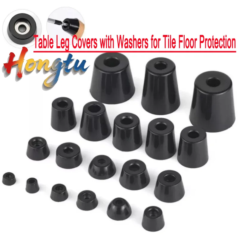 Hongtu Black Rubber Bumper Furniture Leg Pads - Tile Floor Protectors with Washers, Table Leg Covers