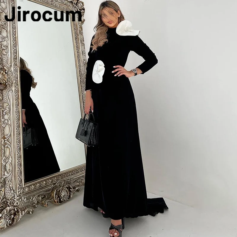 

Jirocum A-line Prom Dress Women's High Necked Long Sleeved White Flower Party Evening Gowns Floor Length Special Occasion Gown