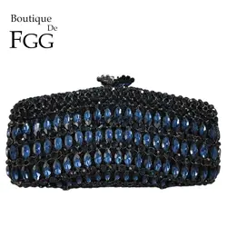 Boutique De FGG Navy Blue Crystal Clutch Purses Women Evening Handbags Bridal Rhinestone Minaudiere Bags Wedding Party Bag