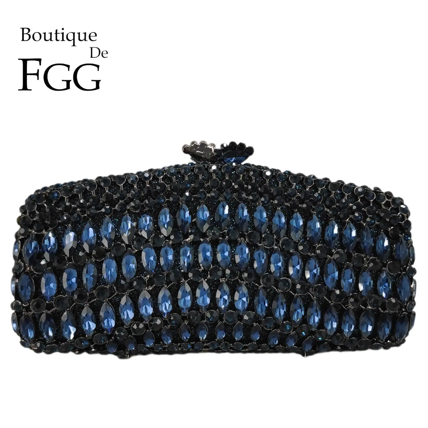 Boutique De FGG granatowe torebki torebka z kryształkami damskie torebki wieczorowe ślubne Minaudiere torby torebka na ślub
