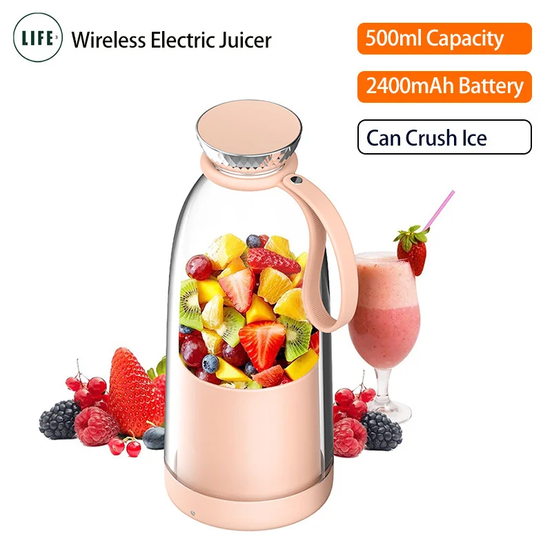 Fresh Juice Bottle Blender Plus 500ml Blender Wireless Fruit Mixers 6 Blades 2400mAh Food Milkshake Smoothie Ice Crush Cup