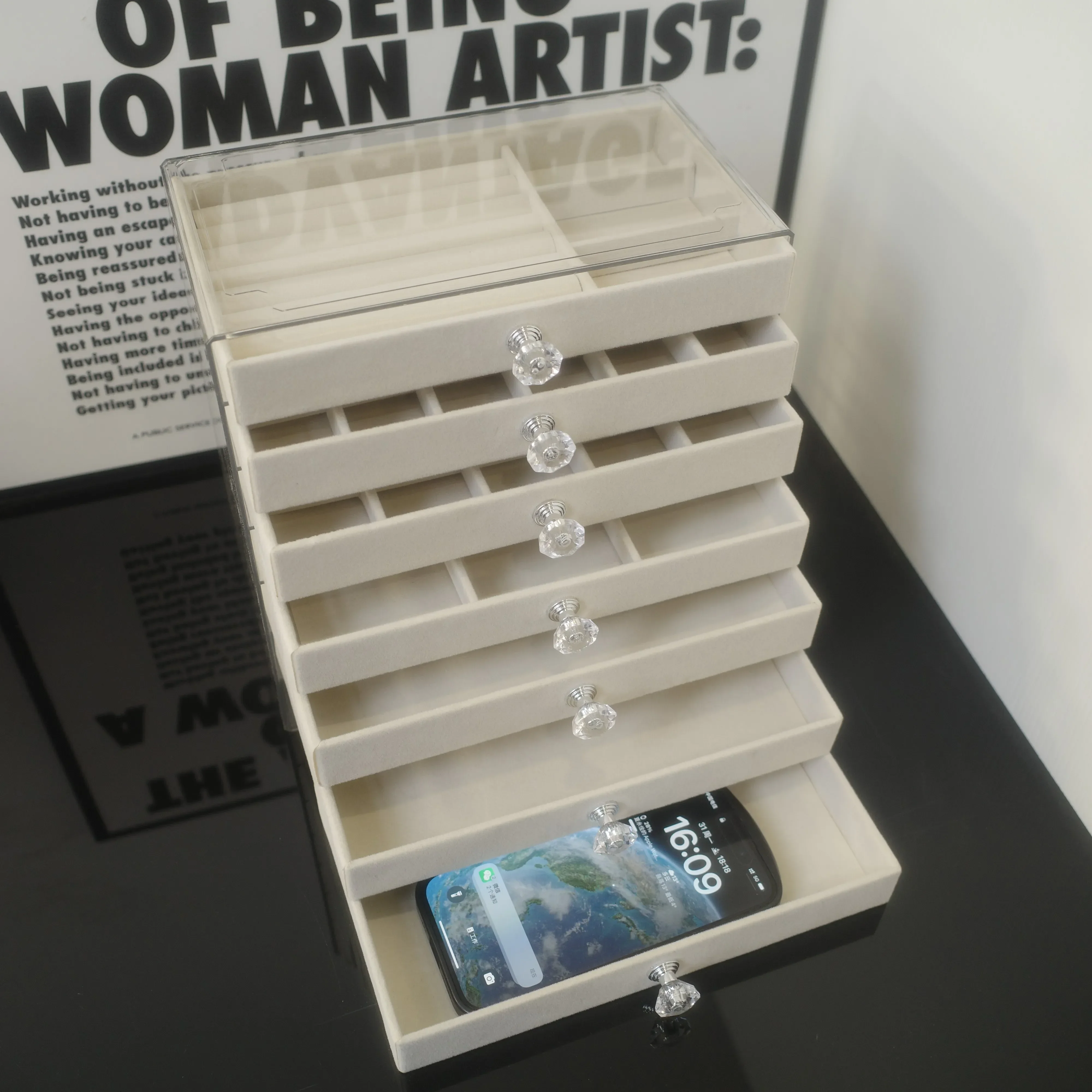 3-7 طبقات من درج منظم المجوهرات المخملي صندوق مجوهرات مخملي أقراط صندوق عرض منظم الأساور وصناديق المجوهرات