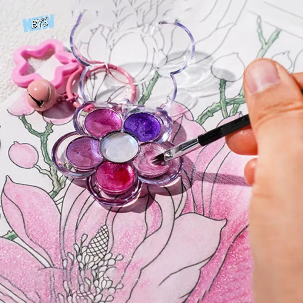 

Multicolour Flower Paint Box Keychain Decorative Cute Portable Keychain Pearlescent with A Bell Watercolor Box Keychain