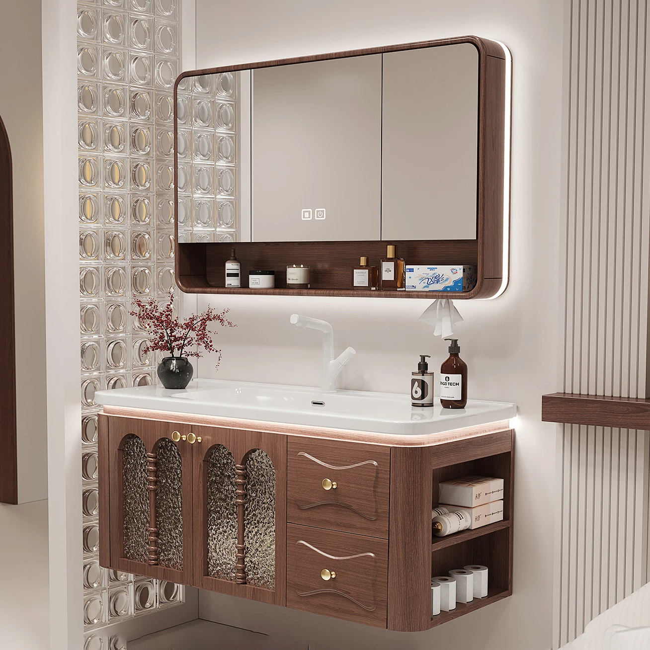 /Walnut Modern Waterproof Home Single Double Washroom Restroom Furniture Bathroom Cabinets With Sinks Bathroom Vanity
