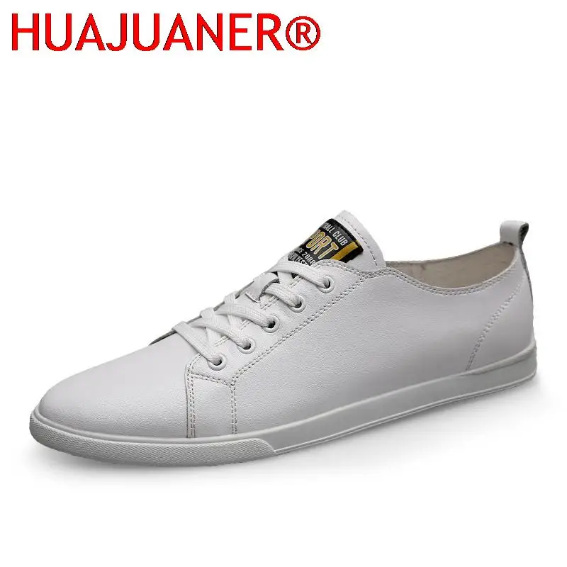 

New Genuine Leather White Shoes Men Top Quality Outdoor Walking Sneakers Casual Lace-up Flats Fashion Minimalist Shoes for Men