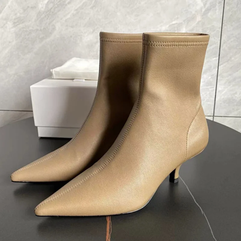

Jenny&Dave Autumn Winter Boots French Fashion Ladies 5.5cm High Heel Ankle Boots Minimalist Stretch Sheepskin Boots Shoes Women