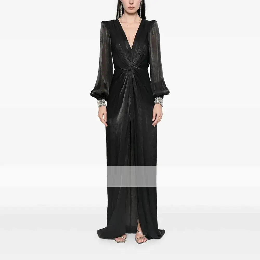 customized  Evening Dress For Wedding Sheath Women's Evening Gown Long Sleeves Sheath Floor Length Beading Saudi Dresses