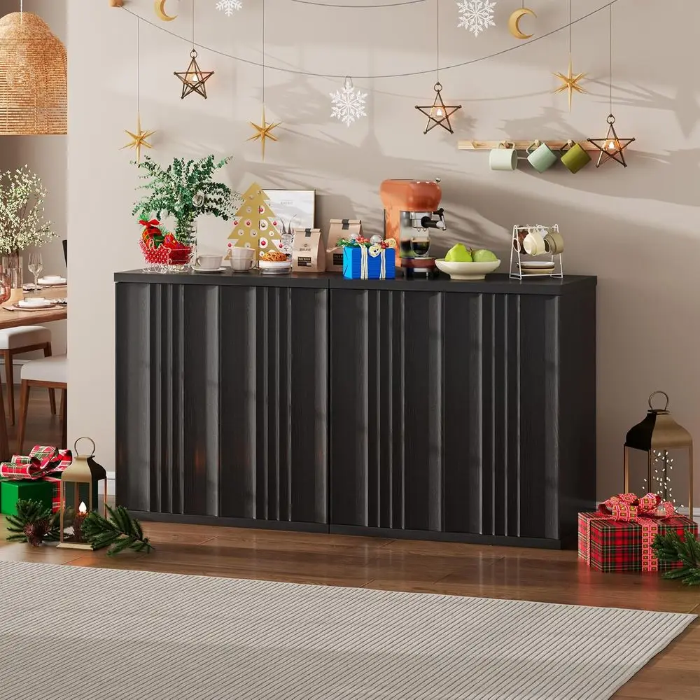 خزانة بوفيه سوداء حديثة مع أرفف قابلة للتعديل، عريضة 31.5، لغرفة المعيشة والمطبخ