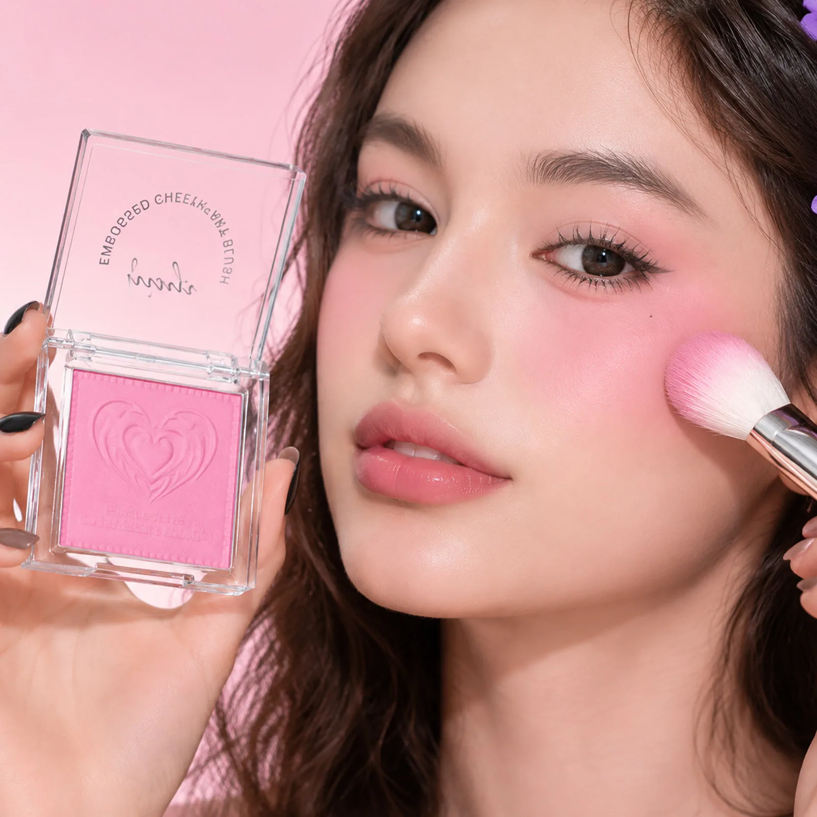 Embossed Cheekmark Blush Palette Soft Pink Powder Natural Waterproof Long Lasting Face Makeup High Pigment