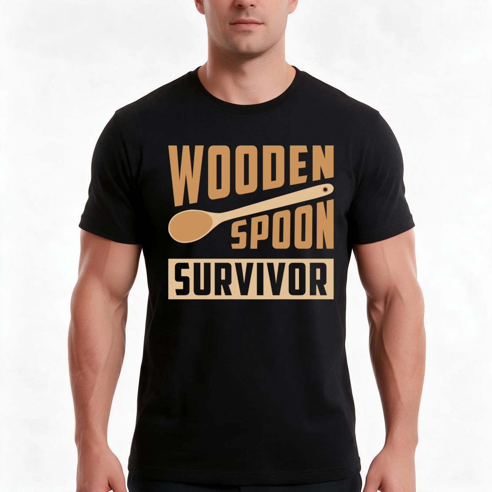 Wooden Spoon Survivor T-Shirt, Summer Casual Cotton Tee, Oversized Streetwear Tops, Vintage Graphic Print, Unisex Men Women