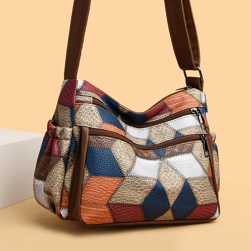 Women Messenger Bags Inclined Shoulder Bag New PU Leather Handbag Female Crossbody Bag Vintage Plaid Pattern Bag