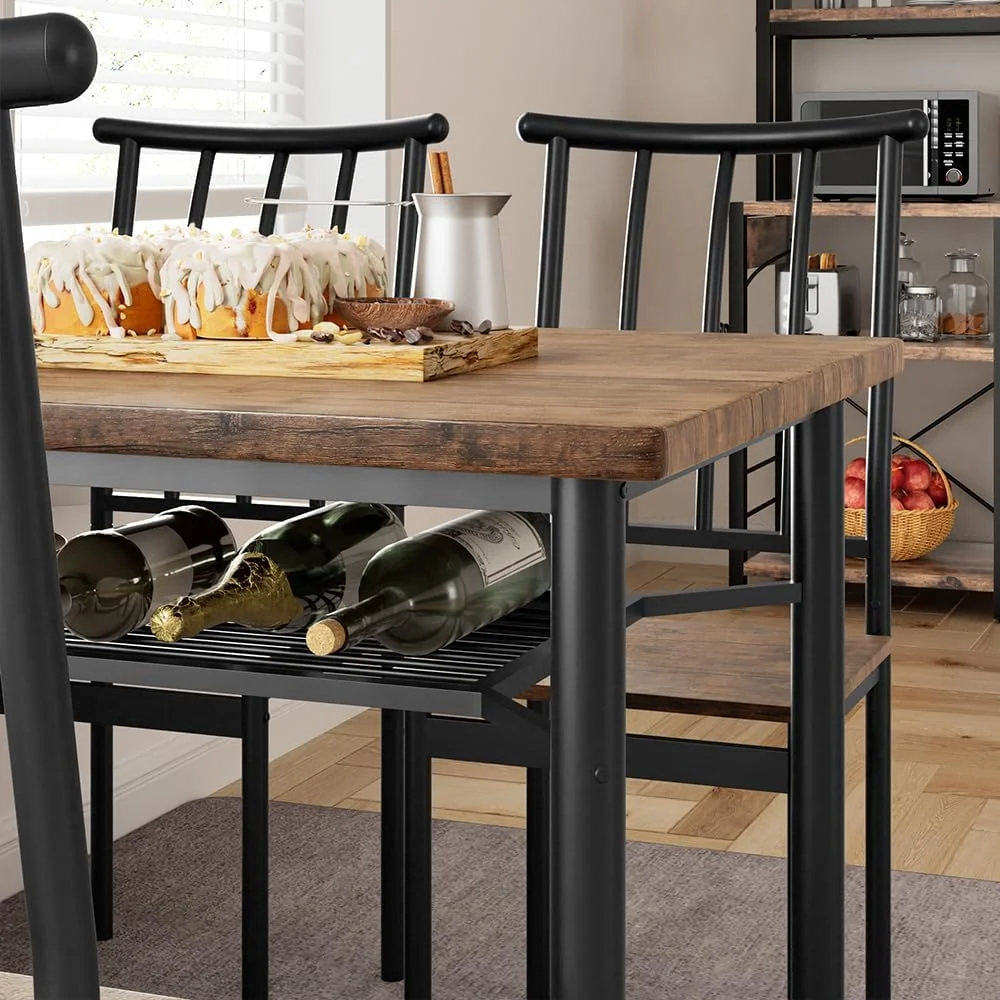 IDEALHOUSE Dining Table Set for 4, Kitchen Table and Chairs for 4 with Wine Rack, Sturdy Rectangular Kitchen Table Set