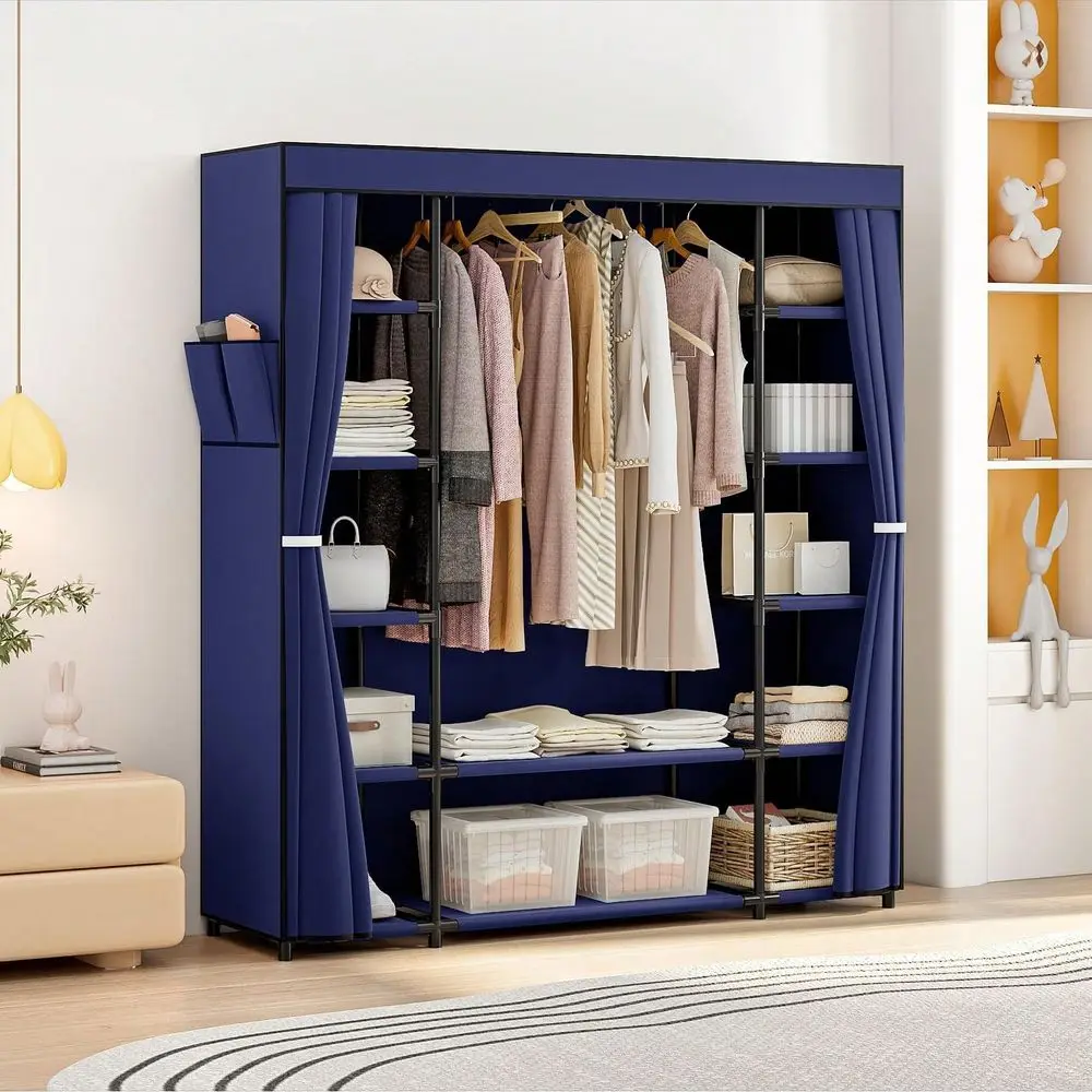 

Closet Wardrobe Organizer Storage With Cover NonWoben Fabric For Hanging Clothes Racks Shelving 59 Inch For Bedroom