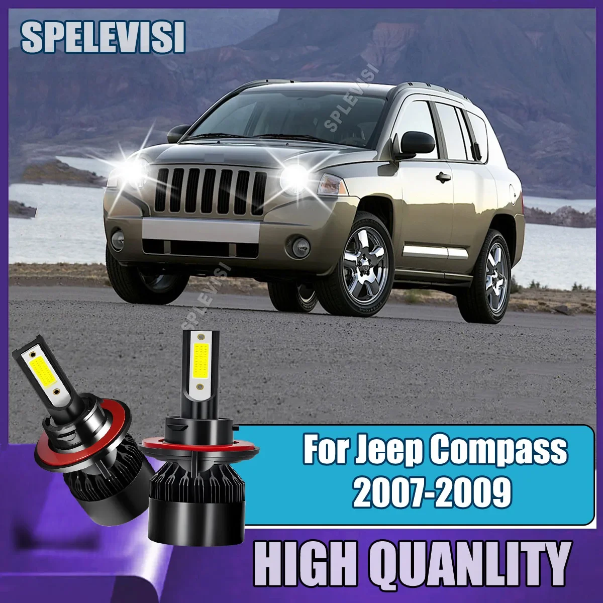 H13 9008 Dual Beam Headlight Bulbs - 6000K Xenon White Focus and Road Illumination For Jeep Compass 2007 2008 2009