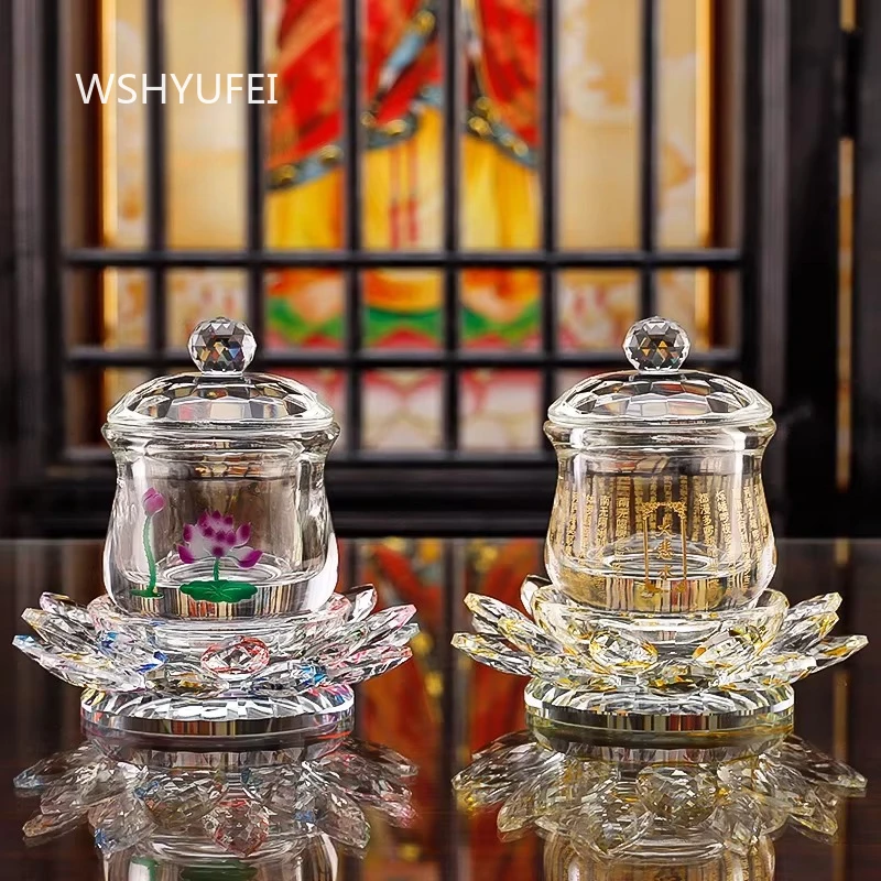Crystal Lotus Holy Water Cup Chinese Great Compassion Mantra Offering Cup Household Buddhist Hall Supplies Buddhist Supplies