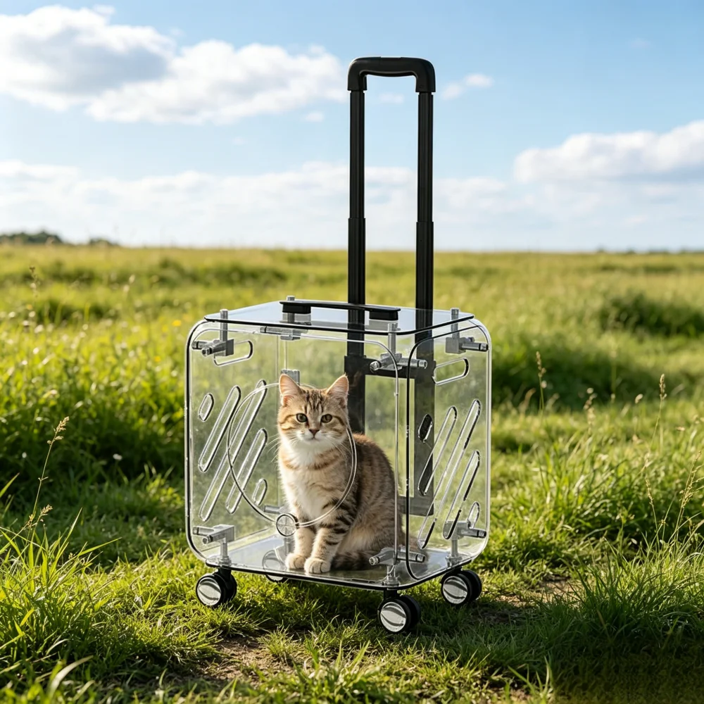 Eco-Friendly PVC Portable Pet Carrier Backpack with Wheels-Easy to Carry and Ventilation for Travel