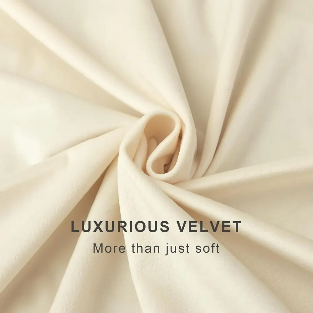 Luxury Cream Beige Velvet Curtains, 52x84, 2-Panel, Back Tab, Sound Insulation, Light Filtering for Living Room & Bedroom