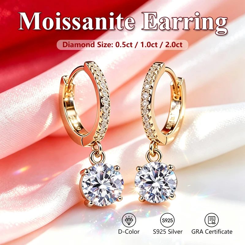 4-Zacken-Moissanit-Ohrringe, GRA-zertifiziert, modisch, funkelnd, 1 Karat, 925er Silber, Damen-Tropfenohrringe, exquisit, trendig, für Hochzeit und Party – Detail 3