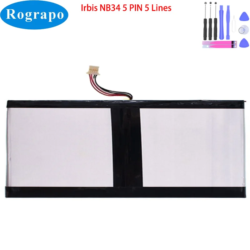 Novo 3.8v 12000mah portátil tablet pc bateria para irbis nb34 5 pinos 5 fios plug