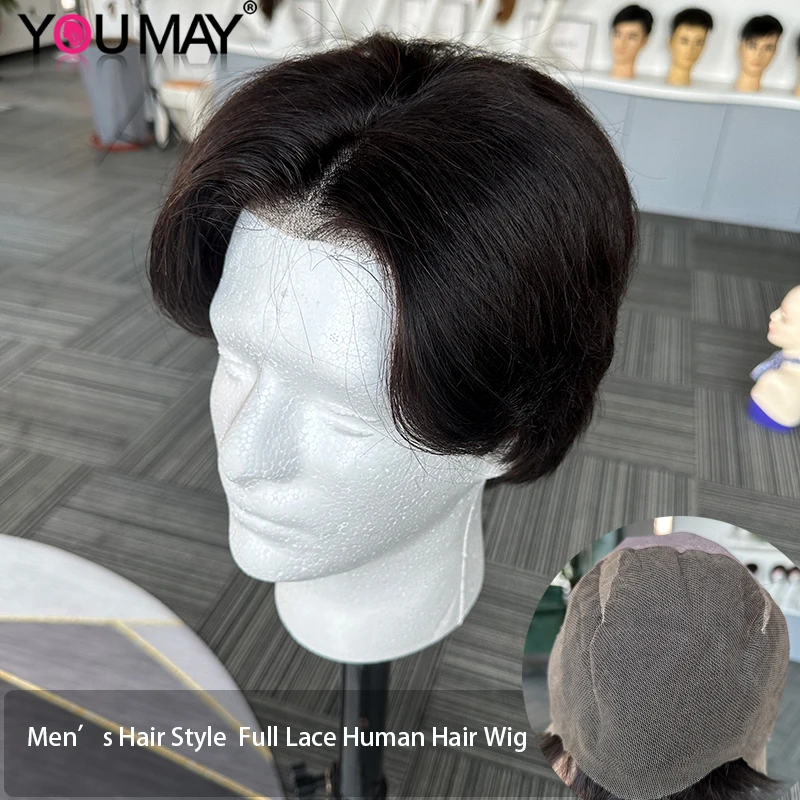 Mens Hair Style Short Hair Wigs Full Lace Human Hair Wigs Transparent Full Lace Wig Pre Plucked Natural Hair Line Remy You May