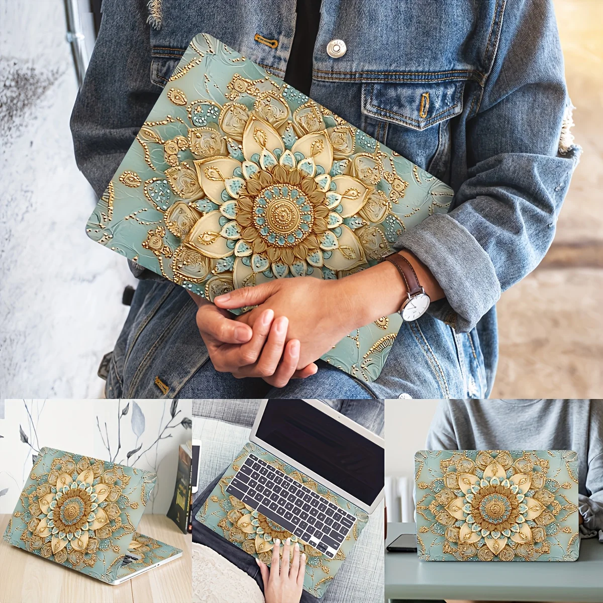 

Пара наклеек с цветами мандалы для ноутбука и защитный чехол, предназначенные для универсальных нетбуков. Эти наклейки не многоразового использования.