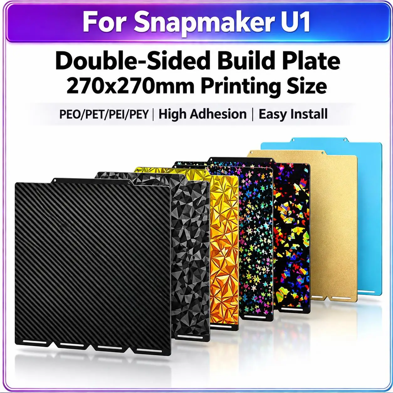 PEI Build Plate 270x270mm for Snapmaker U1 3D Printer Double Sided Spring Steel Sheet PET Cold Plate Removable Printing Platform