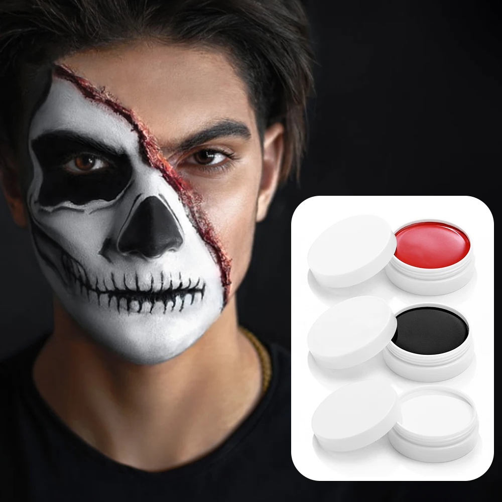 Black White Red Face Body Paint Makeup Palette, Oil Based Cream Face and Body Paint, Halloween Face Painting Makeup