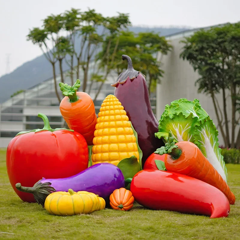 Outdoor fiberglass simulation fruit and vegetable props ornament large pumpkin pepper radish cabbage sculpture
