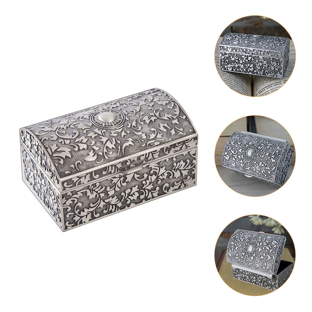 

1Pcs Retro Jewelry Storage Box Silver Zinc Alloy Jewelry Organizer Holder for Rings Necklaces Earrings Elegant Travel Decorative