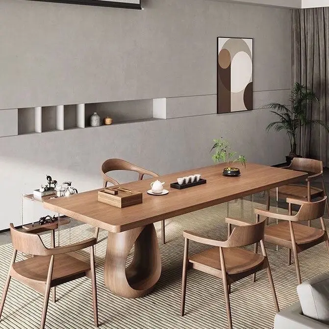 Wabi Sandy Wind Solid Wood Large Board Tea Table Tea Table Chair Modern Simple Office Home Living Room Balcony Integrated