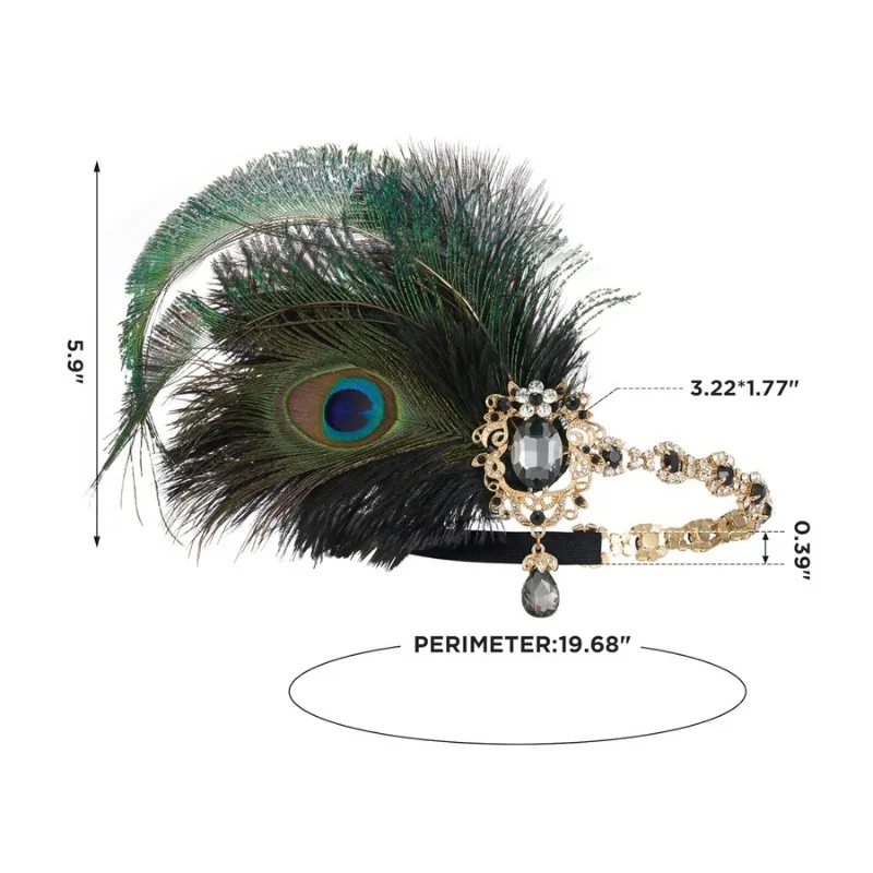 1920s Flapper Peacock Feather Headband Roaring 20s Showgirl Hair band Great Gatsby Hair Accessories 머리띠 резинки для волос 헤어밴드