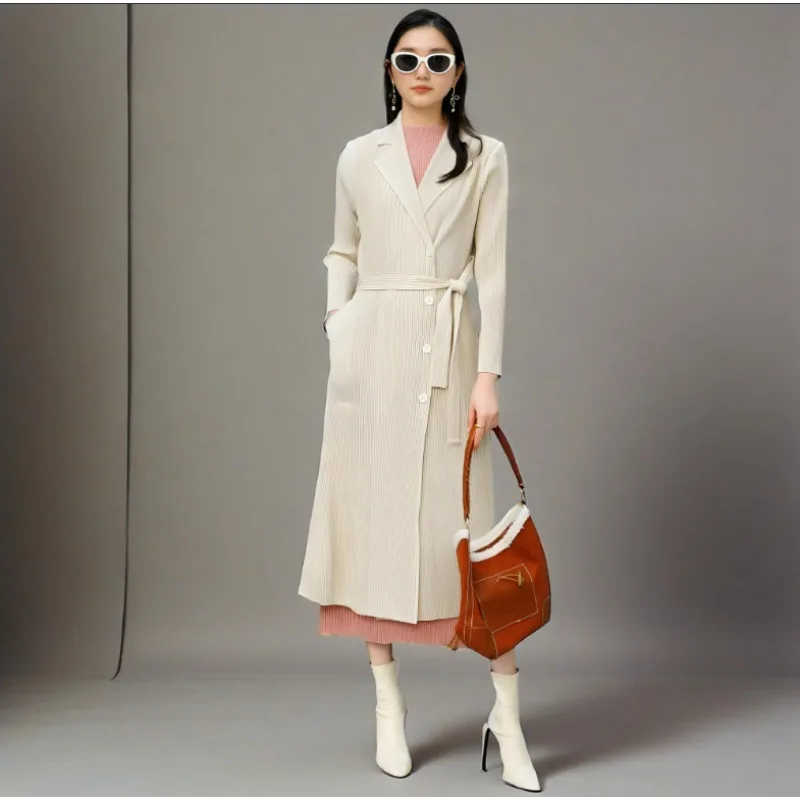 

Miyake Pleated Trench Coat Pleated Jacket British Style 2025 Spring and Summer New Elegant Suit Collar Windbreaker Jacket