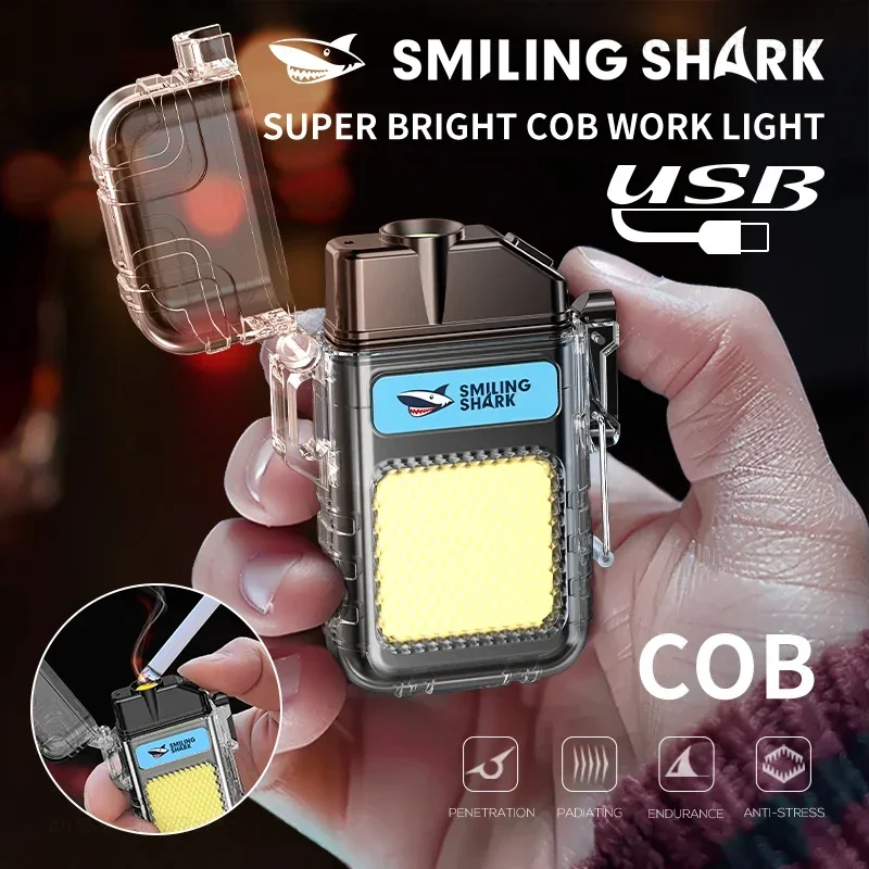 Smiling Shark TIP066 Mini Rechargeable Work Light Electric Arc Lighter COB Searchlight Multifunction for Outdoor Camping