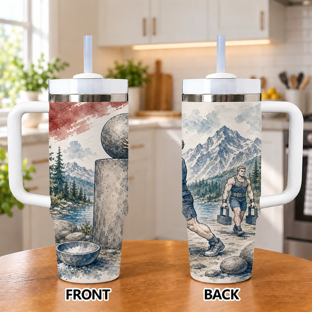 Strongman Boulder Fitness 40oz Tumbler with Handle Straw Insulated Travel Cup Gym Workout Gift Vacuum Flasks