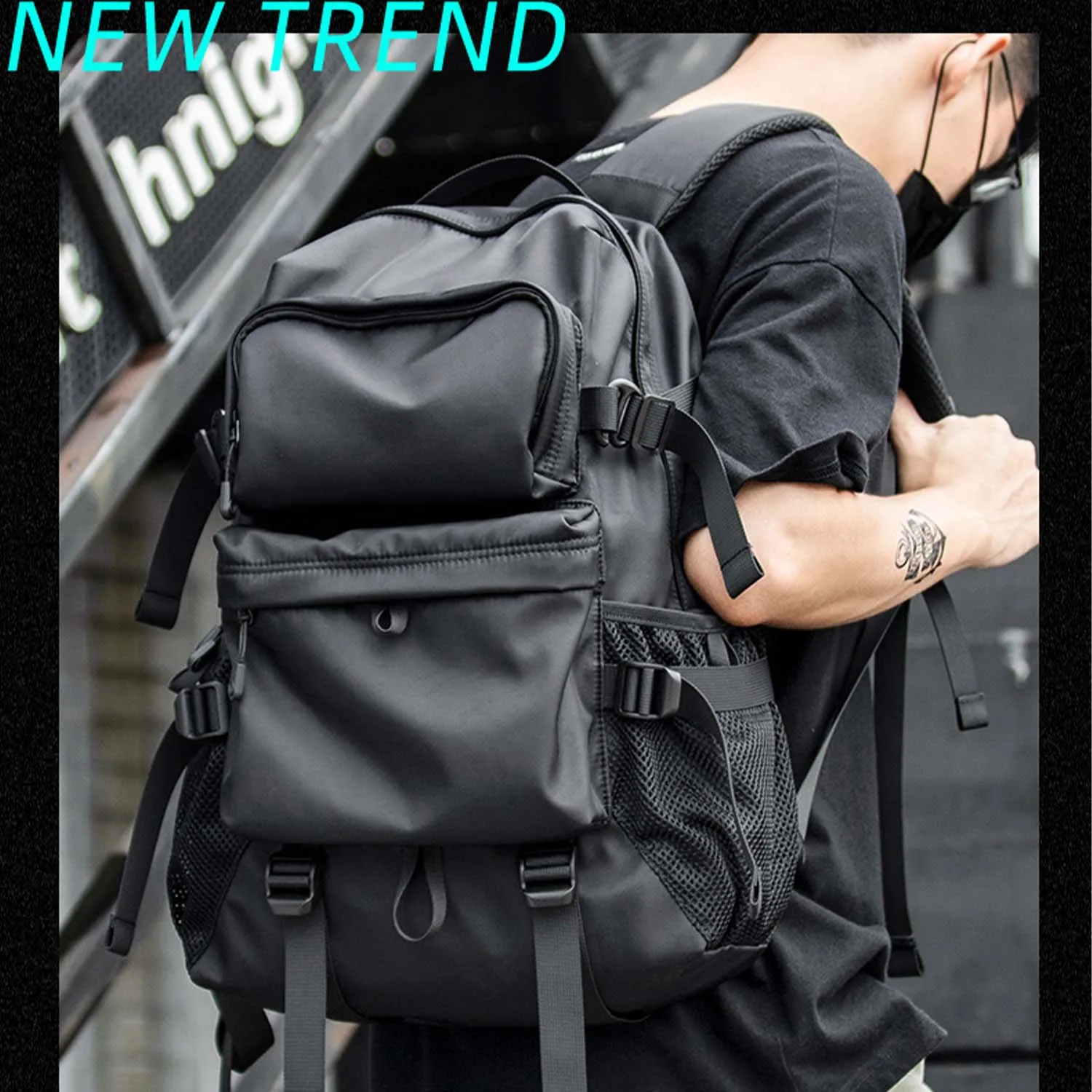 Unisex Shoulder Backpack Casual Solid Color Sport School Bag Large Capacity Hiking Backpack Travel Laptop Rucksack