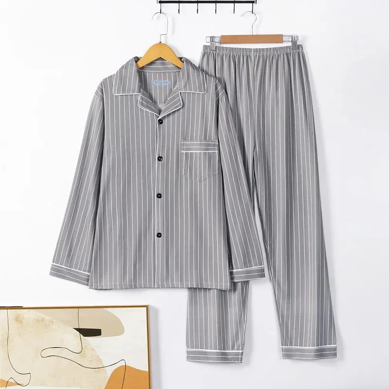 

2025 Men's Autumn Winter Thin Long Sleeve Sleepwear Set Home Clothes Youth Style Comfortable Breathable Nightgown Pajamas Set