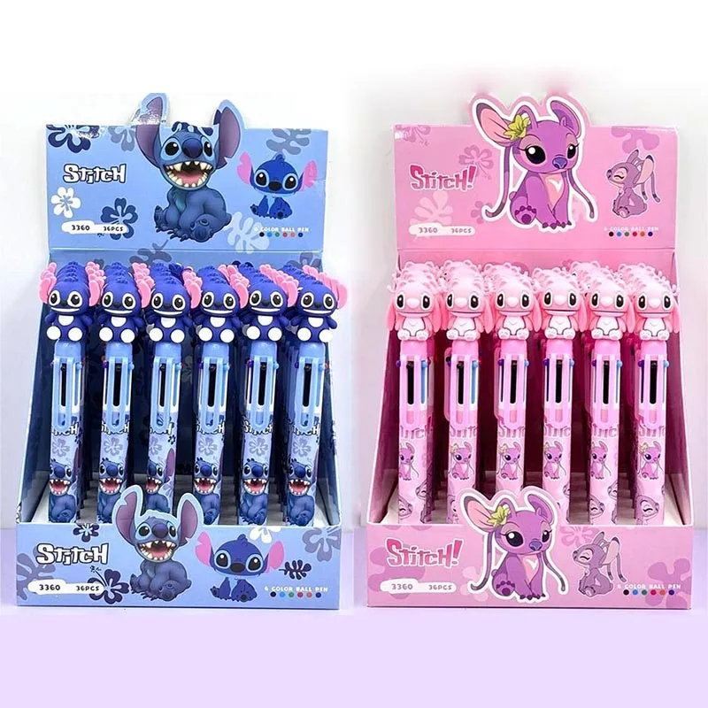 18pcs/lot Creative Stitch 6 Colors Gel Pen Cartoon Animal Press Ball Pens Promotional Gift Office School Writing Supply