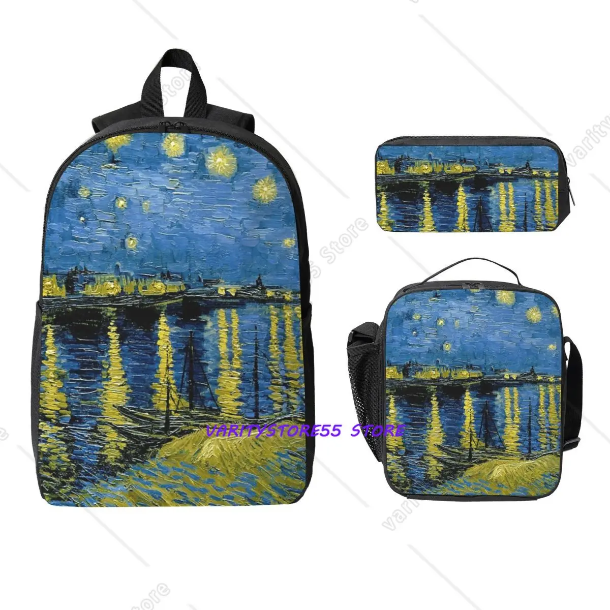 Starlight Night Van Gogh Backpack Boys Girls BookBag School Bag Laptop Shoulder Bags 3ps Insulated Lunch Bag Pencil Case