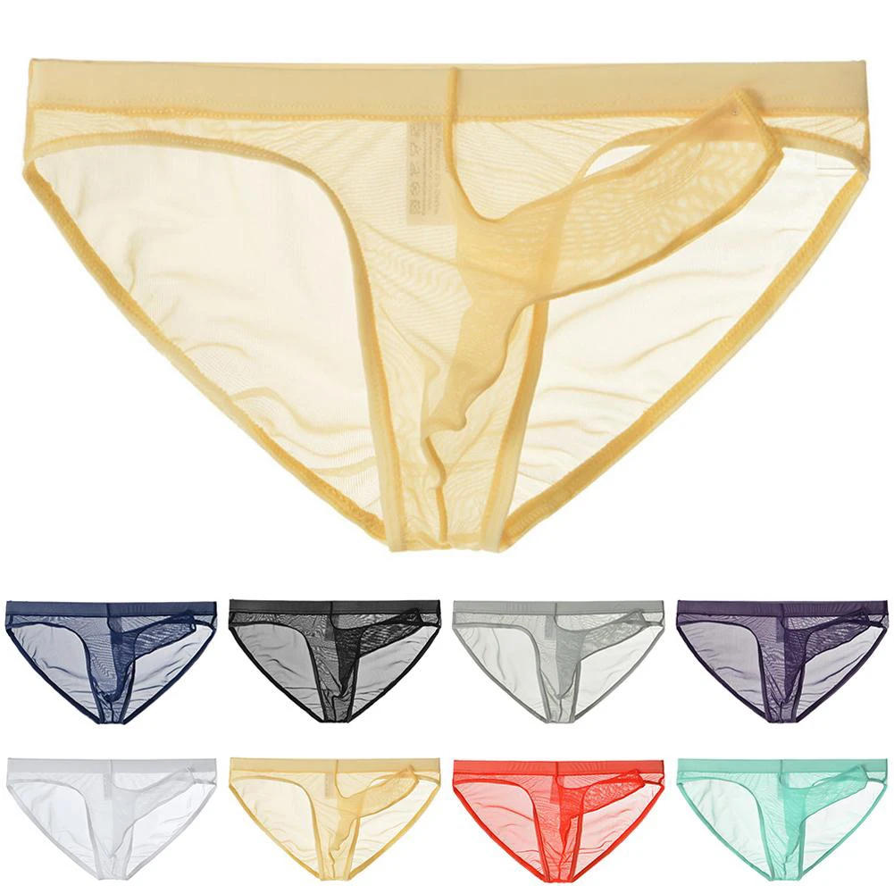 Men\'s Lightweight Mesh Briefs Transparent Elephant Nose Design Ultra Thin Breathable Quick Dry Low Waist Underpants