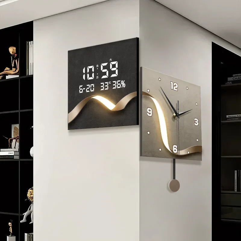 Simple and atmospheric living room corner clock creative double-sided wall clock corner wall 2025 new perpetual calendar