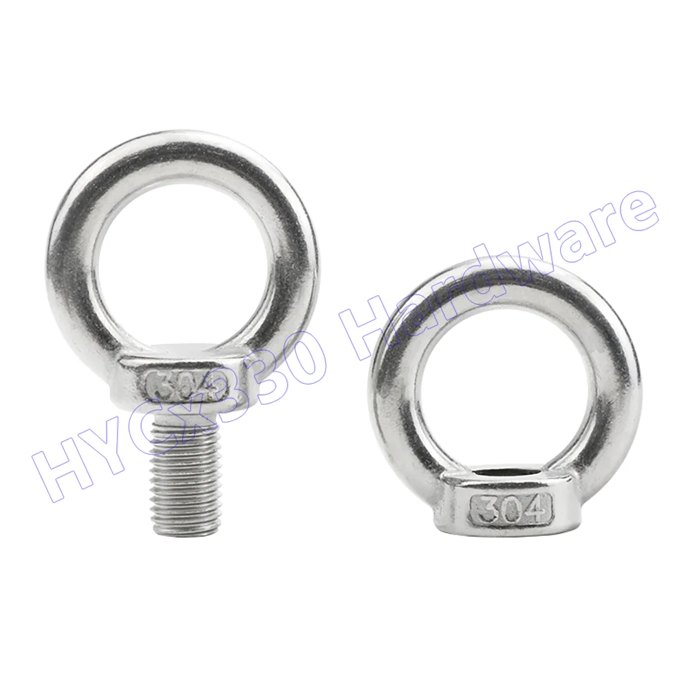 Lifting Eye Bolts, Lifting Eye Nuts, 304 Stainless Steel EyeNuts Eyebolt Thread Ring Round Hook Screws Nut M3 M4 M5 M6 M8 to M24