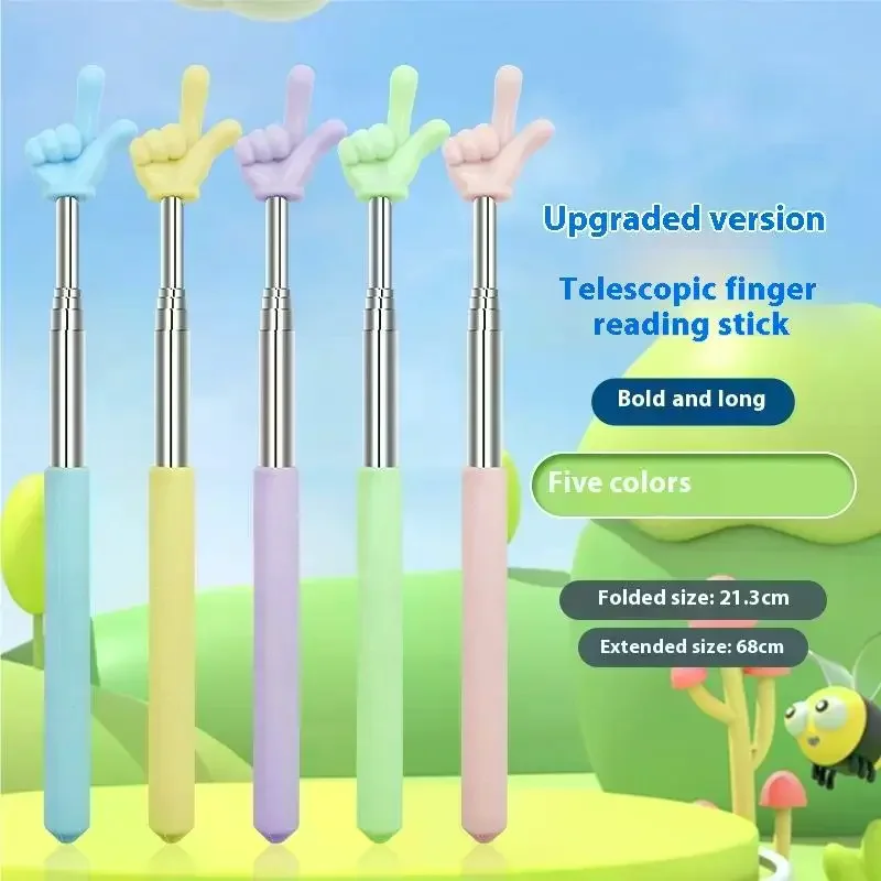 Durable Stainless Steel Teaching Pointer Telescopic Rod Finger Design Teaching Stick Classroom Finger Teachers