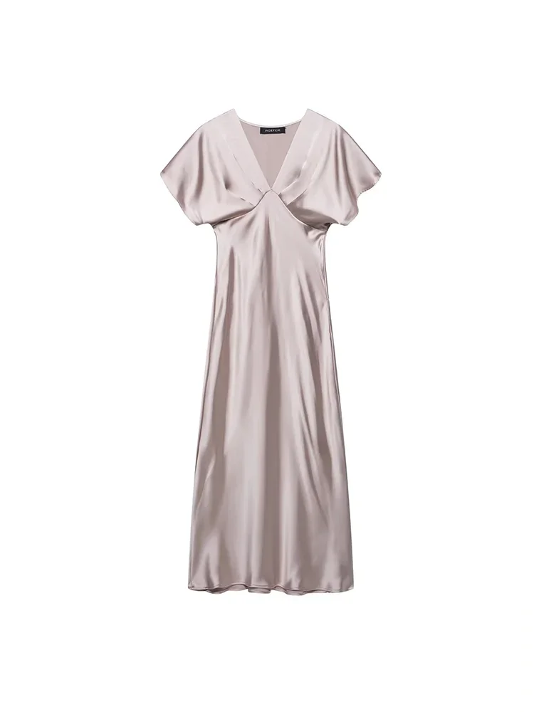 KONDALA Langes Satin Kleid V-Ausschnitt 3