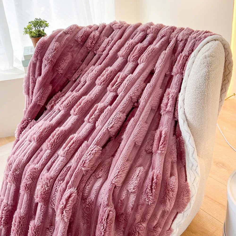 Stripped for Bed Thermal Blanket Sherpa Fleece Throw Blanket for Couch Sofa Bedroom Soft Warm
