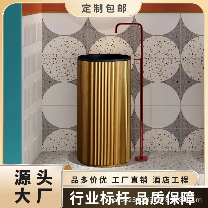 

Nordic simple artificial stone floor-to-ceiling washbasin integrated basin column hotel clubhouse home art washbasin