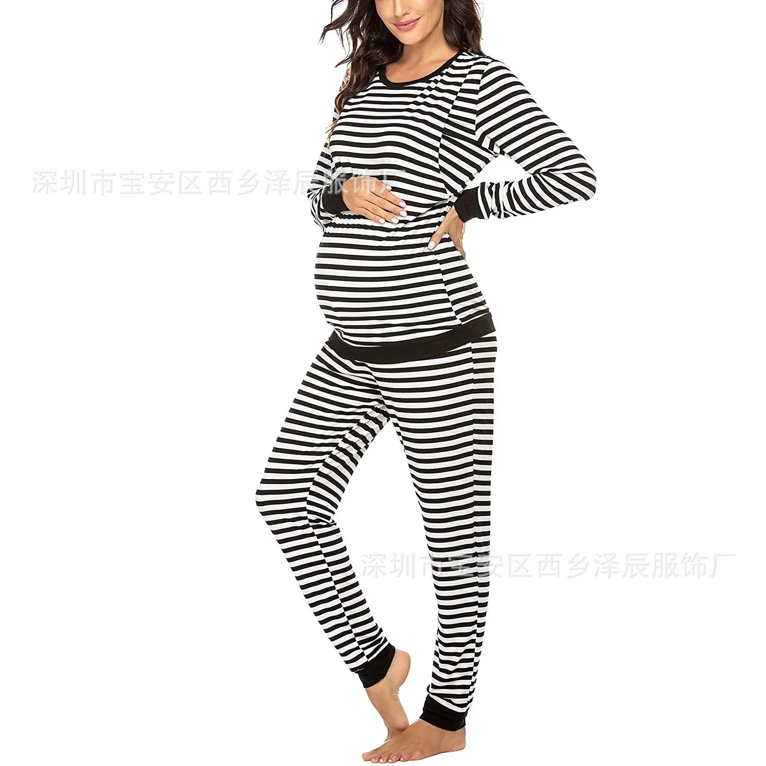 

2025 Women's New Maternity Pajamas Striped Nursing Sleepwear Full Sleeve Nursing Pajama Set Breastfeeding Clothes