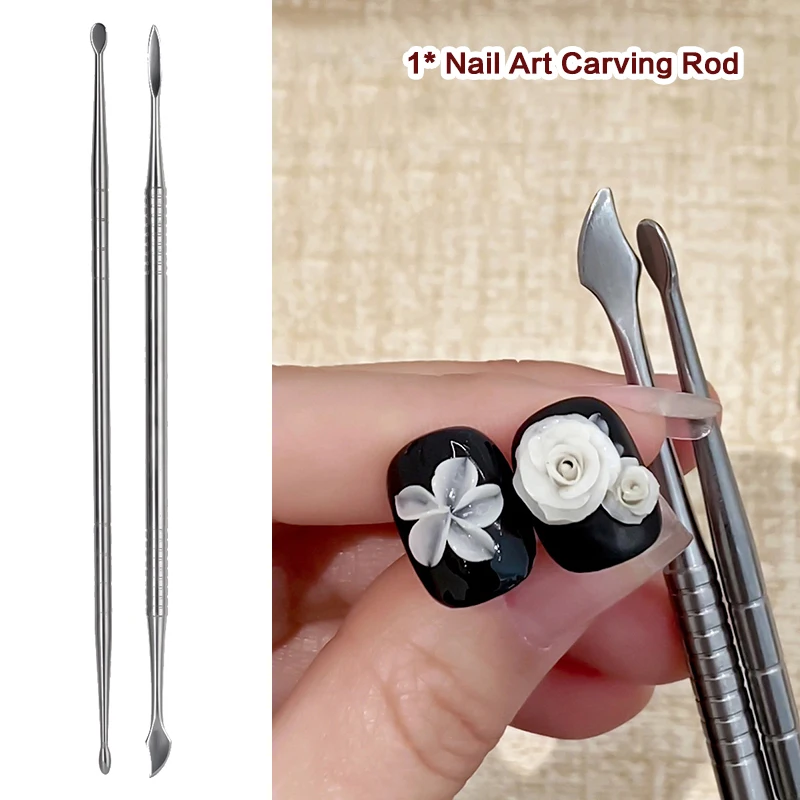 Tige de sculpture d'ongles à Double tête en métal, bâton d'extension de colle, spatule de retrait de Gel, outil d'élimination de trempage de vernis à ongles