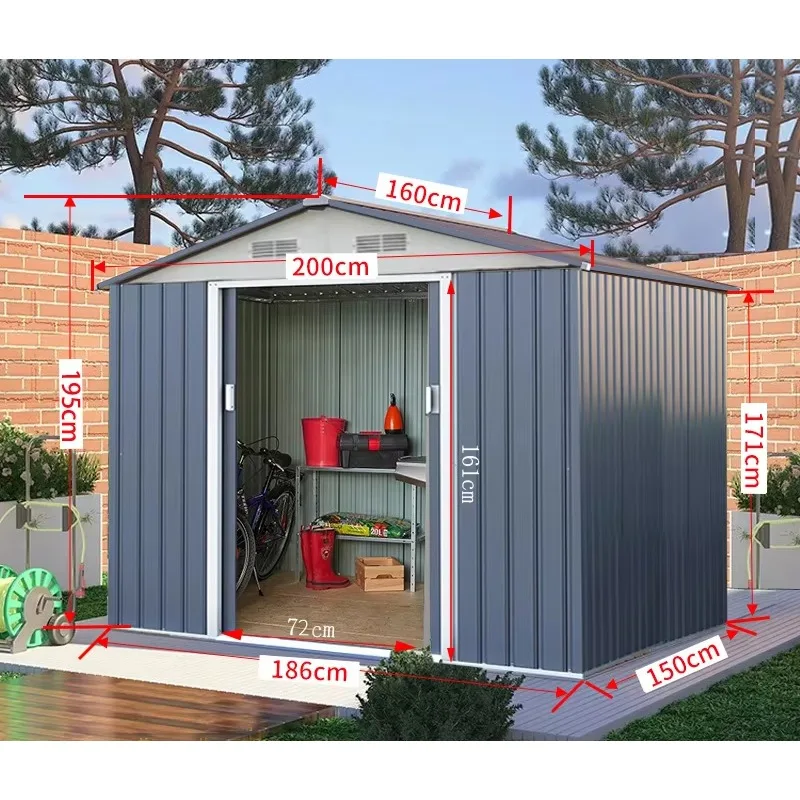 Customize Backyard Steel Tool Shed Storage Outdoor Waterproof Metal Garden Shed With Sliding Doors